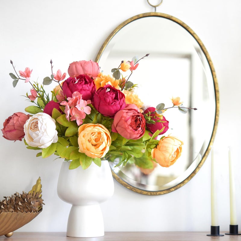 FiveSeasonStuff Artificial Peony Bouquets, 2 Silk Flower Bundles in Peach, Coral, Cream & Burgundy with Hydrangeas for Wedding Centerpieces & Home Decor (Country Delightful) - Image 4